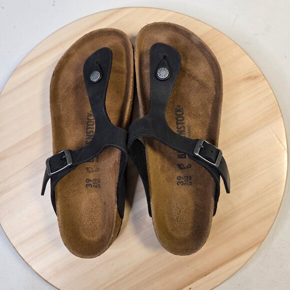 Birkenstock Gizeh Black Oiled Leather Thong Sandals Women EU 39/ US 8 - Picture 8 of 13
